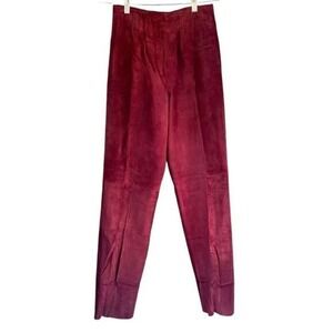 J1 70s 80s Vintage Beged Or Suede Leather Burgundy Trousers Pants Made in Israel